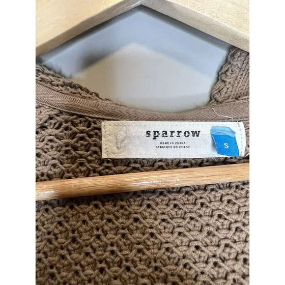 Anthropologie Sparrow Brown Knit Hooded Snap Up Pocket Cardigan Sweater Small - Picture 5 of 12